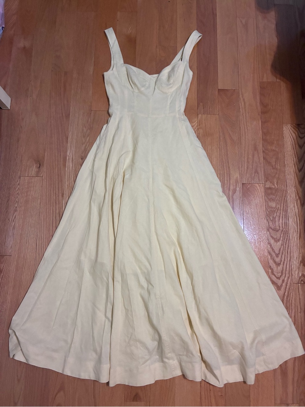 NICHOLAS Anya Light Yellow Sleeveless Maxi Dress with Panels, Sweetheart Bodice